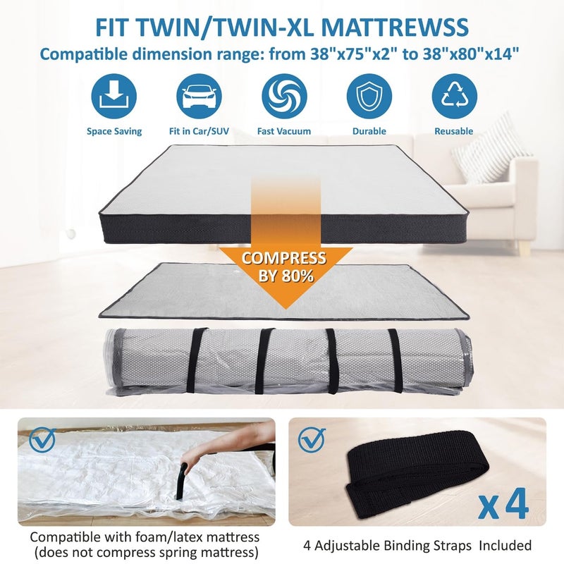 Storage Logic Twin/Twin XL Foam Mattress Vacuum Bag for Moving, Mattress Vacuum Seal Storage Bag with Straps - Image 2